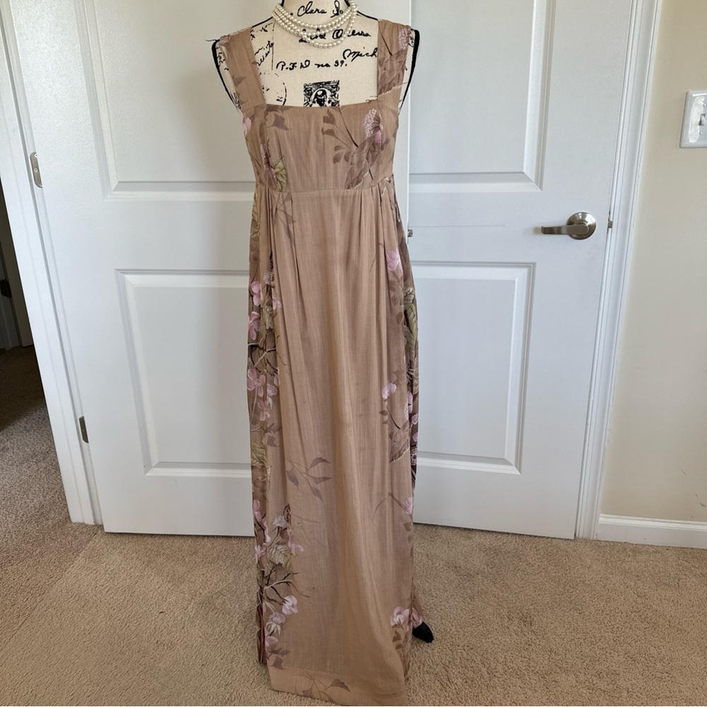 Anthropologie Floral Empire Waistline A Line Maxi Sun Lined Dress Size Small